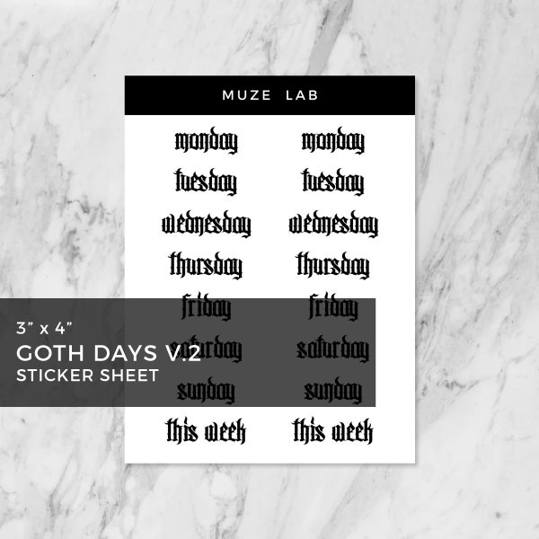 Gothic Weekdays V.2 Sticker Sheet