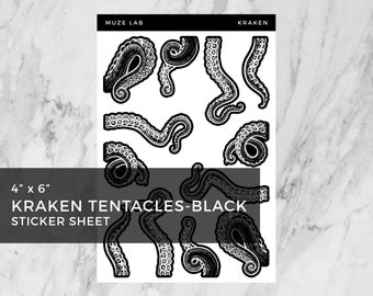 Kraken Sticker Sheet - Black Tentacles