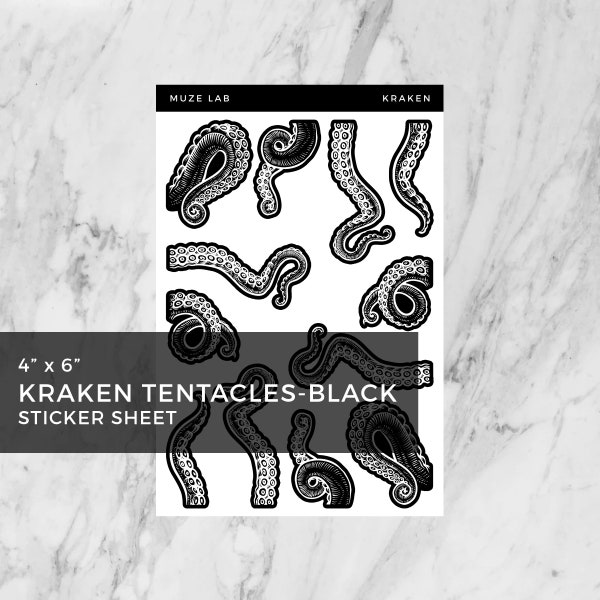 Kraken Sticker Sheet - Black Tentacles