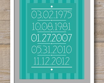 Custom Family Dates Print -  8 x 10 - Digital File for print - Colors Fully Customizable