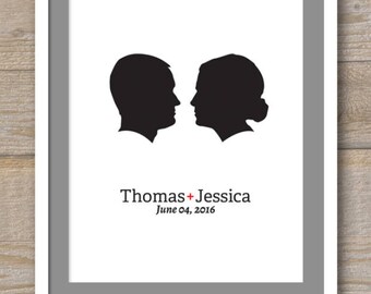 Custom Couple Silhouette with names- 8x10