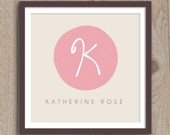 Initial and Name Square Nursery Print -  10 x 10 - Digital File for print - Colors Fully Customizable