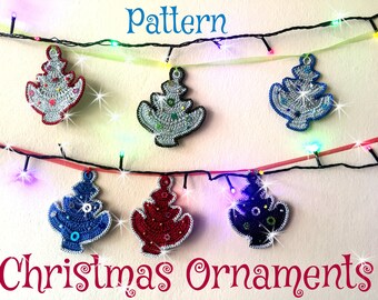 Crochet Coaster Pattern, Fir Tree Garland, Crochet Christmas Tree, Tutorial how to crochet fir tree ornaments and decorations, PDF pattern