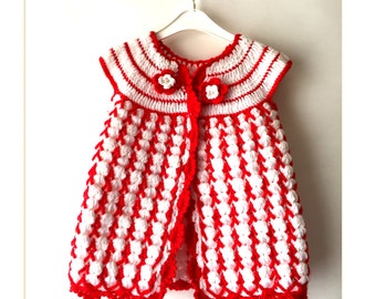 Crochet Baby Christmas Dress Pattern, Crochet Cardigan Outfit For Infant, Baby Shower Gift, Buttoned Coat Sweater Baby Girl 0-9 months