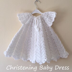 Crochet Baby Dress Pattern, First Outfit Christmas Holiday Baby Shower Gift, Welcome Baby Girl, Chevron Dress 0-9 Months Infant image 3