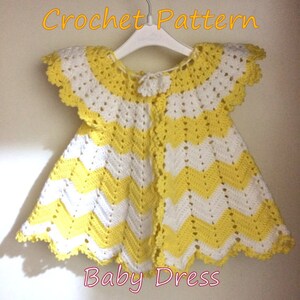 Crochet Baby Dress Pattern, First Outfit Christmas Holiday Baby Shower Gift, Welcome Baby Girl, Chevron Dress 0-9 Months Infant image 2