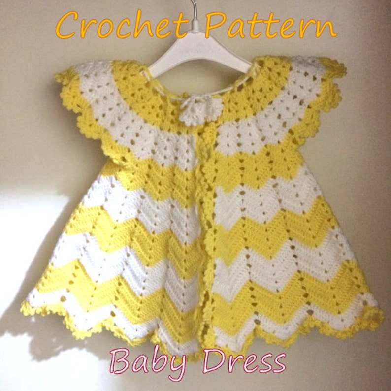 Crochet Baby Dress Pattern, First Outfit Christmas Holiday Baby Shower Gift, Welcome Baby Girl, Chevron Dress 0-9 Months Infant image 2