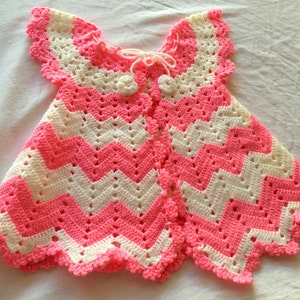 Crochet Baby Dress Pattern, First Outfit Christmas Holiday Baby Shower Gift, Welcome Baby Girl, Chevron Dress 0-9 Months Infant image 5