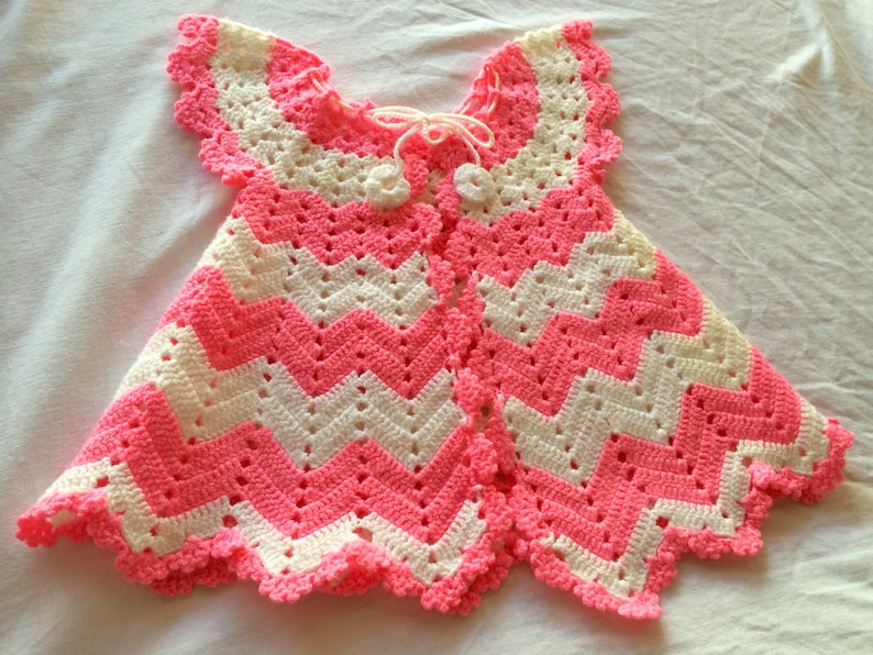 Crochet Baby Dress Pattern, First Outfit Christmas Holiday Baby Shower Gift, Welcome Baby Girl, Chevron Dress 0-9 Months Infant image 5