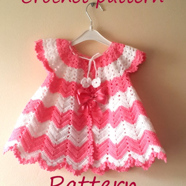 CROCHET PATTERN Baby Girl, Infant Crochet Dress Pattern, Baby Girl First Christmas, Baby Shower, Handmade Crochet Chevron Dress, 0-9 Month