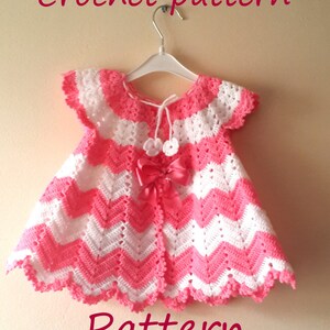 Crochet Baby Dress Pattern, First Outfit Christmas Holiday Baby Shower Gift, Welcome Baby Girl, Chevron Dress 0-9 Months Infant image 1