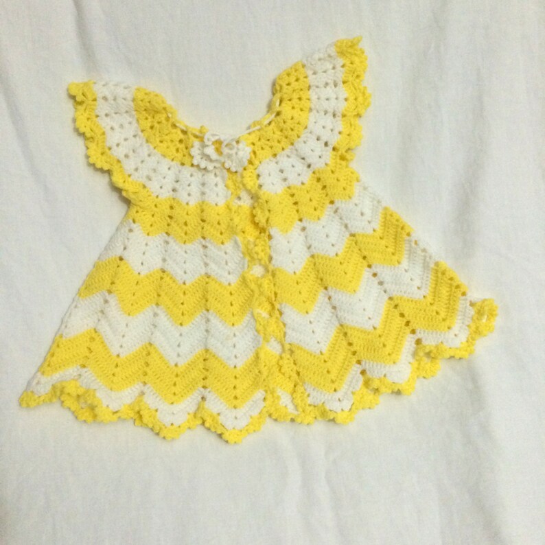 Crochet Baby Dress Pattern, First Outfit Christmas Holiday Baby Shower Gift, Welcome Baby Girl, Chevron Dress 0-9 Months Infant image 4