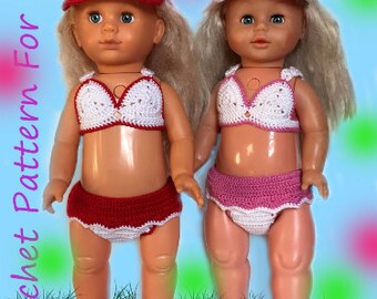 Crochet Clothes Pattern For 18 inches Dolls, Summer Beach Costume, Summer Outfit, Easy Crochet Pattern, Swimsuit Clothes For Your Doll
