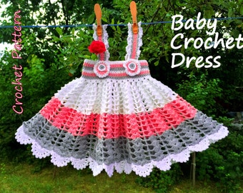 Crochet Pattern, Christmas Baby Girl Crochet Dress - Newborn 3-9 Months - Baby Crochet Skirt -Party Newborn Infant Baby Girl Dress New Year