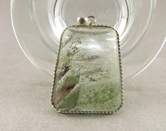 Vintage Pendant Scottish Moss Agate Pendant In Sterling Silver Frame Vintage Jewelry