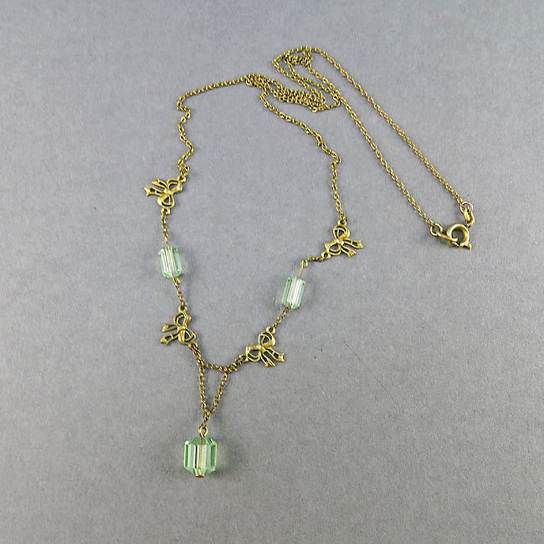 Vintage Glass Beads Necklace with Faceted Green Glass Jewelry Antiques Collectibles image 4