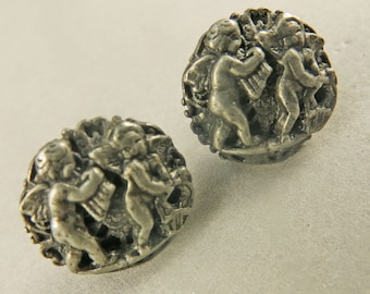 Vintage Clip On Earrings With Cherub Carving In Silver Plate Vintage Jewelry Gift For Her