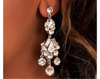 Tesla Chandelier Earrings | Silver and Swarovski crystal earrings | Bridal earrings | Crystal statement earrings | Long CZ Earrings