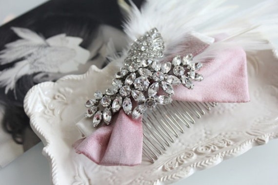 Ariana - Eco-chic Pink Vintage Style Feather and CZ  display picture 2
