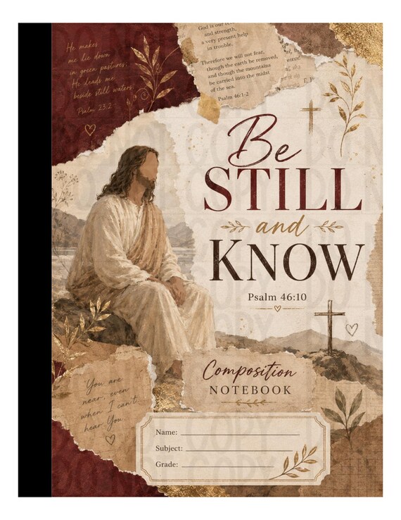 Christian Composition Notebook Cover, Vintage Bible Collage Scripture Journal (Digital Download)