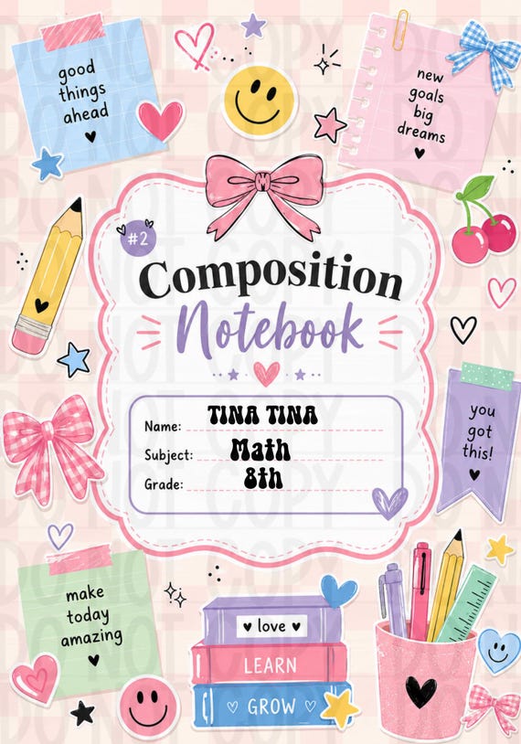 Canva Editable-Motivational Composition Notebook Cover, Teen Affirmation Journal, Back to School Printable Front & Back