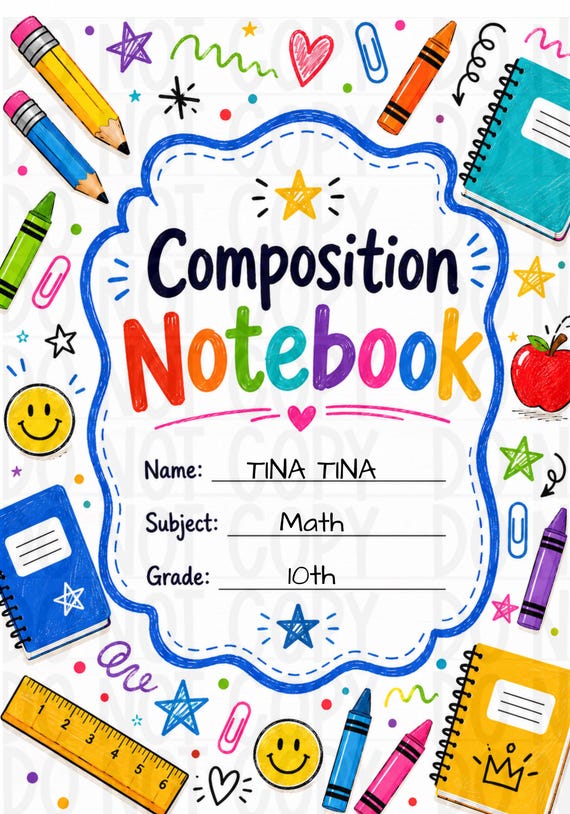 Canva Editable-Motivational Composition Notebook Cover, Journal, Back to School Printable Front & Back