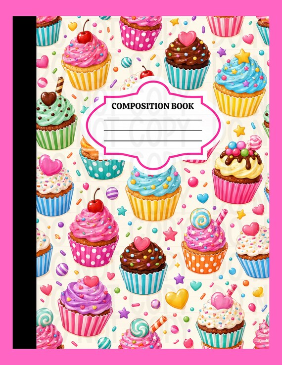 Cupcake Composition Notebook Cover | Editable Back-to-School Wraps (Canva PDF)