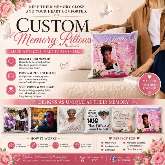 Custom Memory Pillow | Memorial Pillow with Photo | Personalized Sympathy Gift | Remembrance Cushion