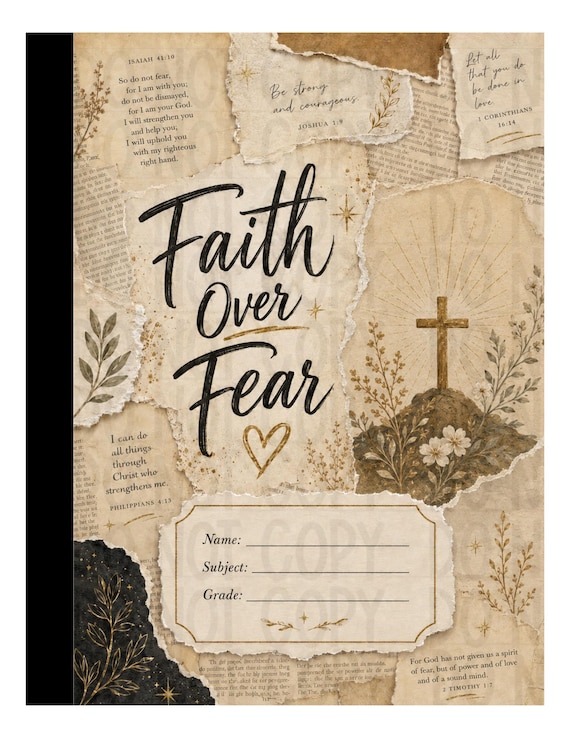 Christian Composition Notebook Cover, Vintage Bible Collage Scripture Journal (Digital Download)