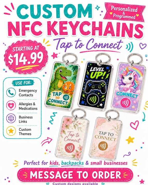 Custom NFC Keychains | Tap to Connect Digital Business Card, Backpack Tag