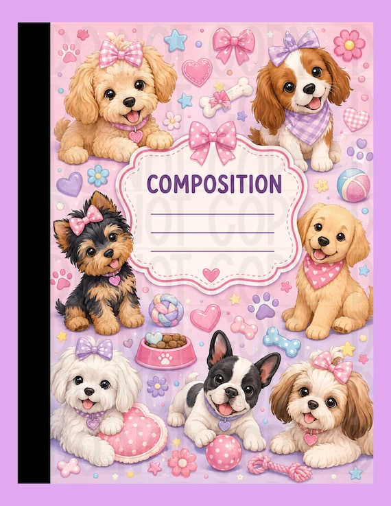 Editable Puppy Composition Notebook Cover | Personalized Dog School Notebook Template (Digital Download)
