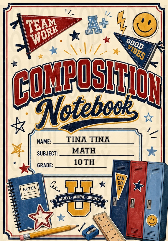Canva Editable-Motivational Composition Notebook Cover, Teen Affirmation Journal, Back to School Printable Front & Back