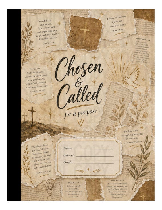 Christian Composition Notebook Cover, Vintage Bible Collage Scripture Journal (Digital Download)