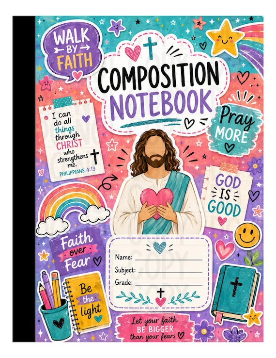 Christian Composition Notebook Cover, Vintage Bible Collage Scripture Journal (Digital Download)