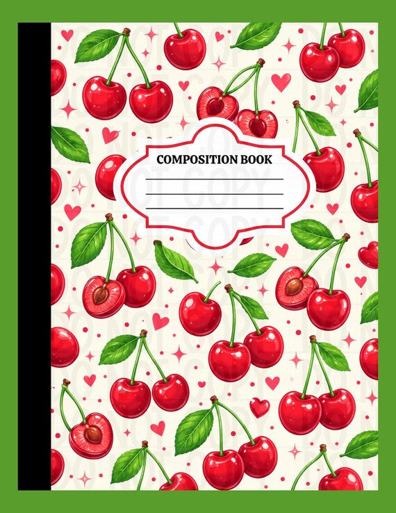 Editable Composition Notebook Cover | Cherries Design (Digital Download)