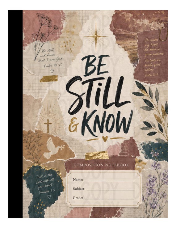 Christian Composition Notebook Cover, Vintage Bible Collage Scripture Journal (Digital Download)