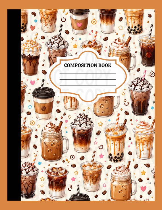 Ice Coffee Composition Notebook Cover | Editable Back-to-School Wraps (Canva PDF)