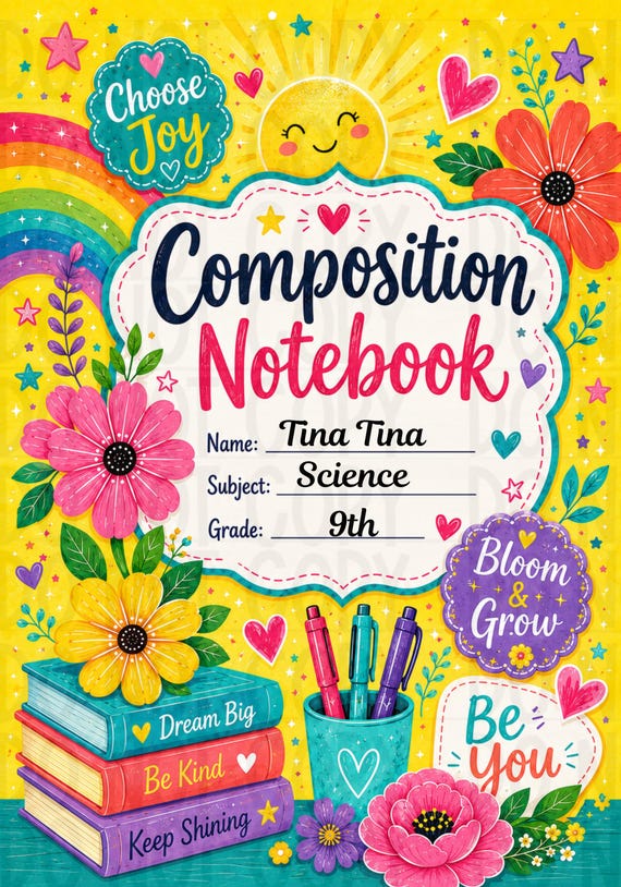 Canva Editable-Motivational Composition Notebook Cover, Teen Affirmation Journal, Back to School Printable Front & Back