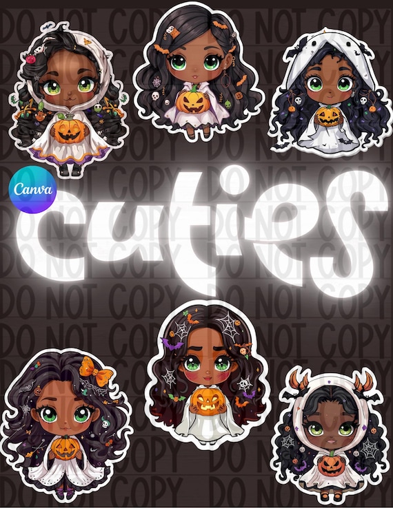 Halloween Chibi Girl Clipart Bundle | Halloween Ghost Costumes | PNG Digital Download for Sublimation & Stickers