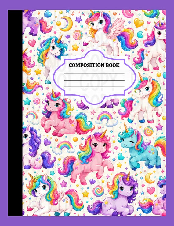 Unicorn Composition Notebook Cover | Editable Back-to-School Wraps (Canva PDF)