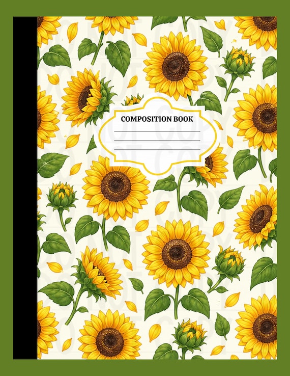 Editable Sunflower Composition Notebook Cover | Personalized Floral School Template (Digital Download)