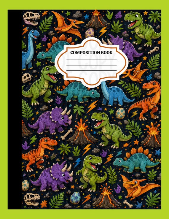 Editable Dinosaur Composition Book Cover | Personalized Kids School Journal (Digital Download)