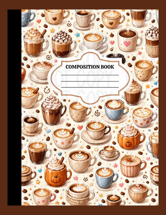 Coffee Cafe Latte Composition Notebook Cover | Editable Back-to-School Wraps (Canva PDF)