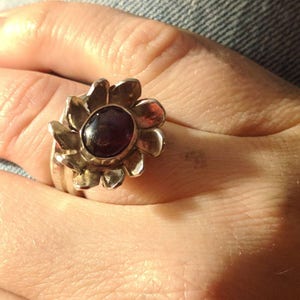 Garnet Flower Silver Adjustable Ring image 1