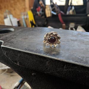 Garnet Flower Silver Adjustable Ring image 4