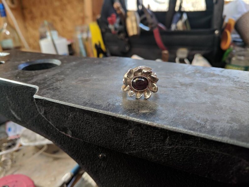 Garnet Flower Silver Adjustable Ring image 4