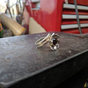 Garnet Flower Silver Adjustable Ring image 2