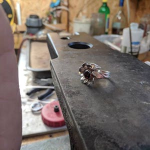 Garnet Flower Silver Adjustable Ring image 3