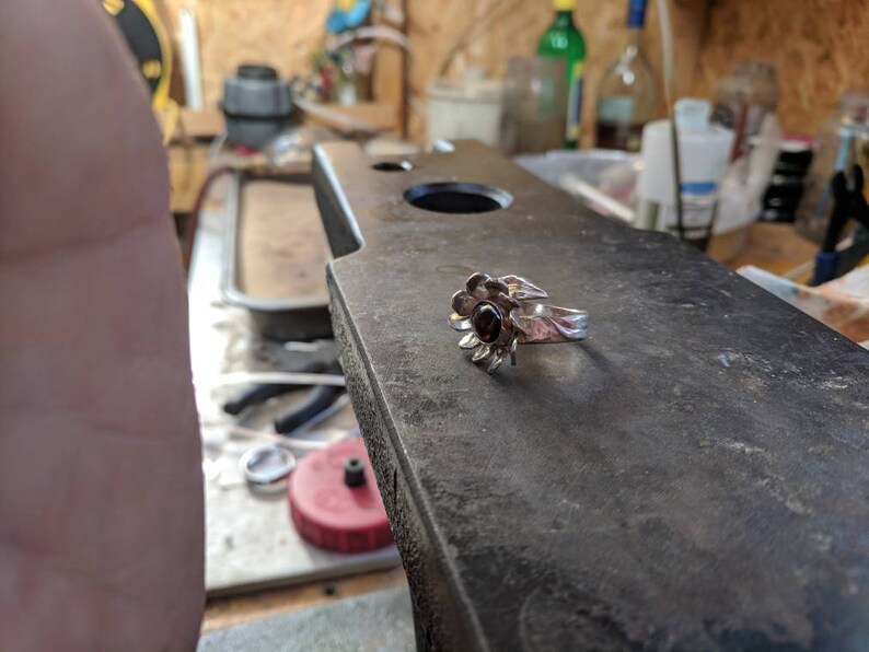 Garnet Flower Silver Adjustable Ring image 3