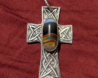 Silver and Kentucky Agate Celtic Cross